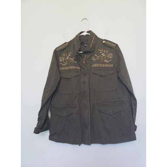 Forever 21 Jackets & Blazers - Forever 21 Womens L Jacket Green Full Zip Metallic Embroidery Military Style